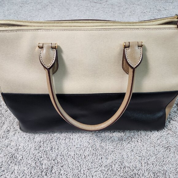 Lauren Ralph Lauren Two-Tone Leather Satchel double zip large - Picture 2 of 7